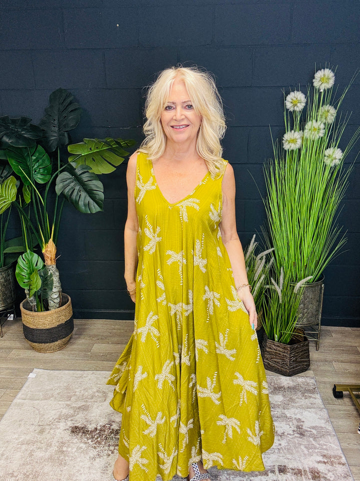 Palm Tree Handkerchief Dress Lime