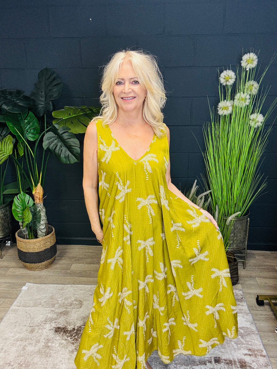 Palm Tree Handkerchief Dress Lime