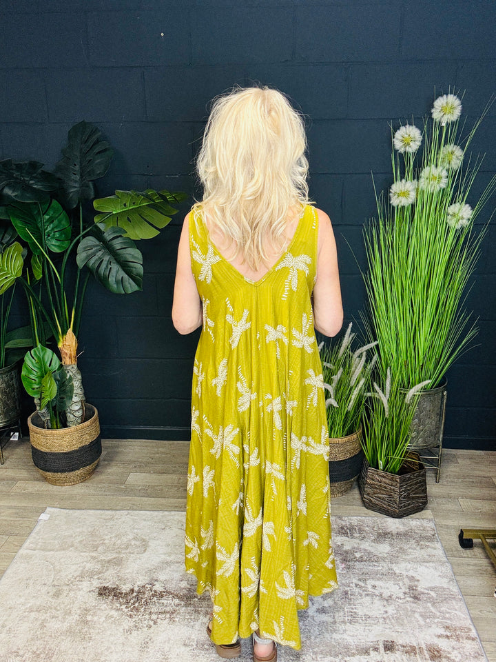 Palm Tree Handkerchief Dress Lime