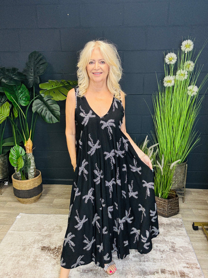 Palm Tree Handkerchief Dress Black
