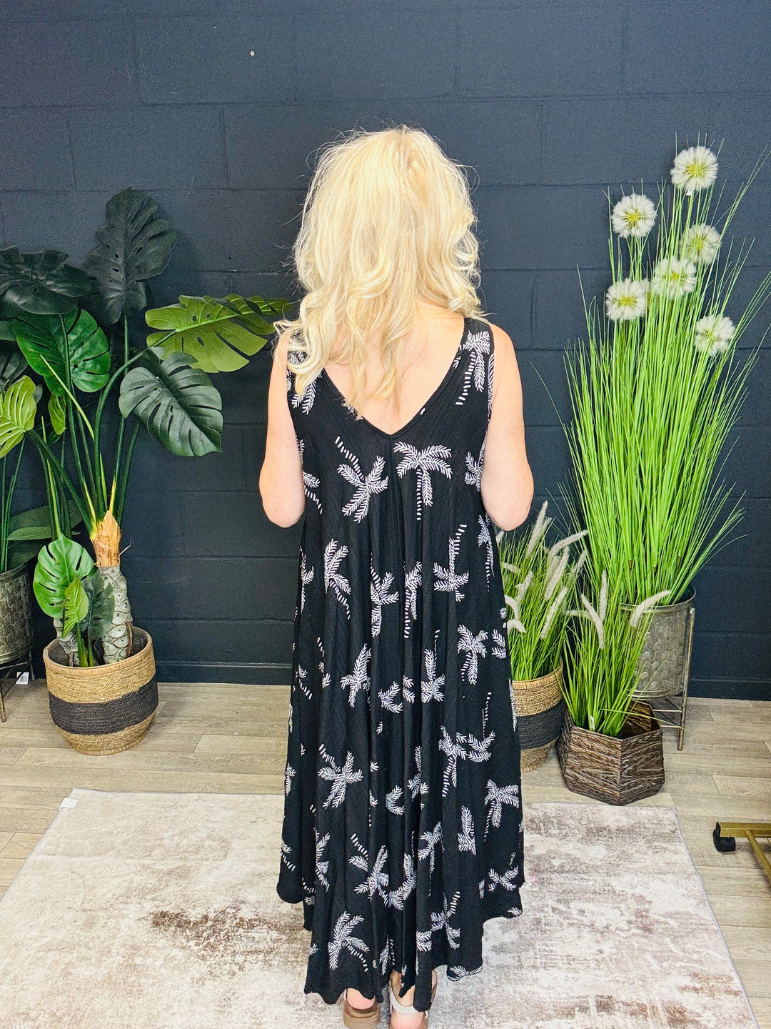 Palm Tree Handkerchief Dress Black