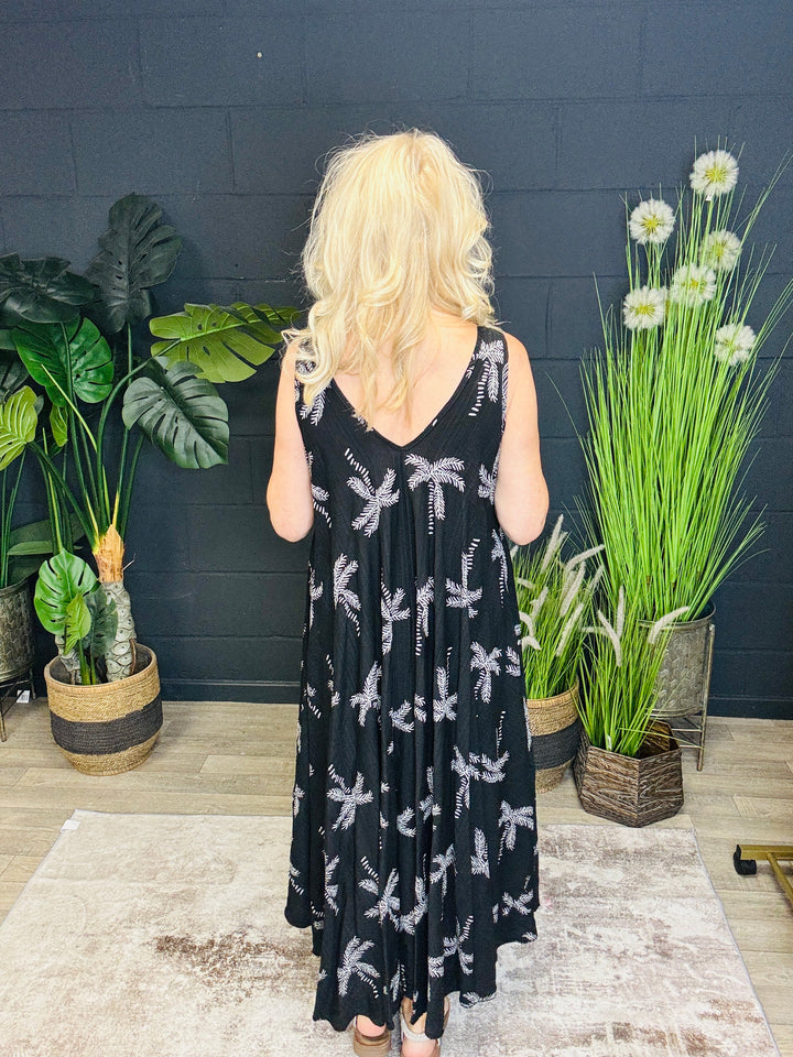 Palm Tree Handkerchief Dress Black