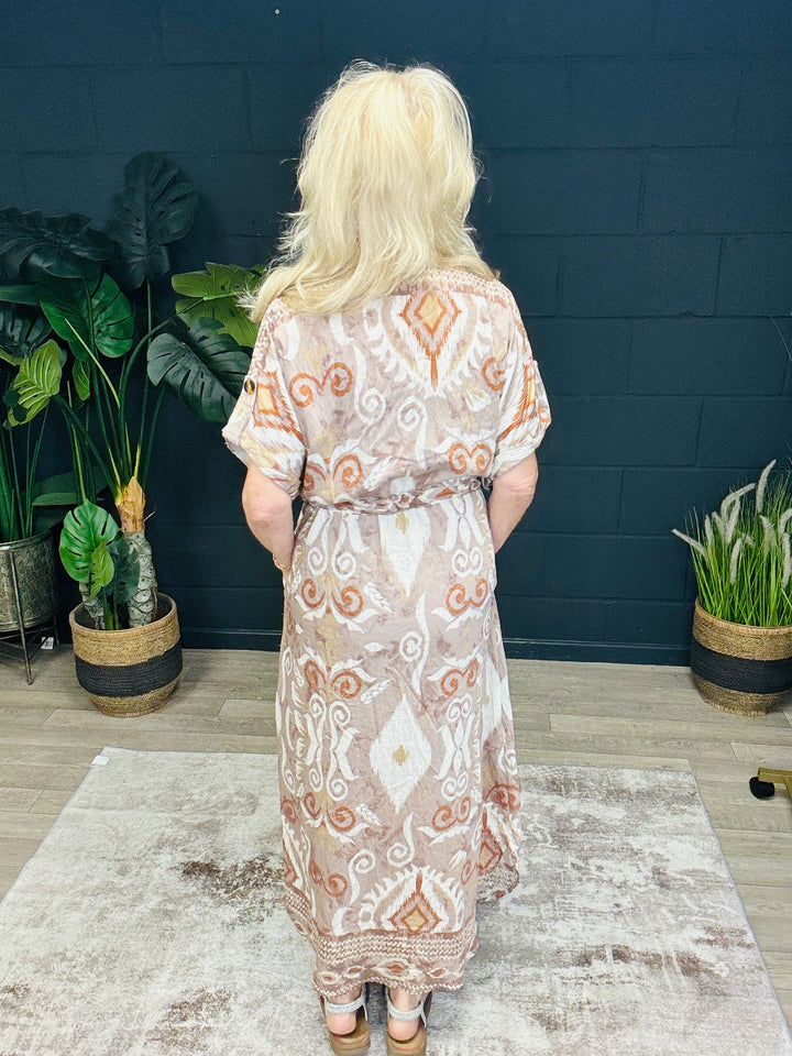 Printed Maxi Shirt Dress Mocha