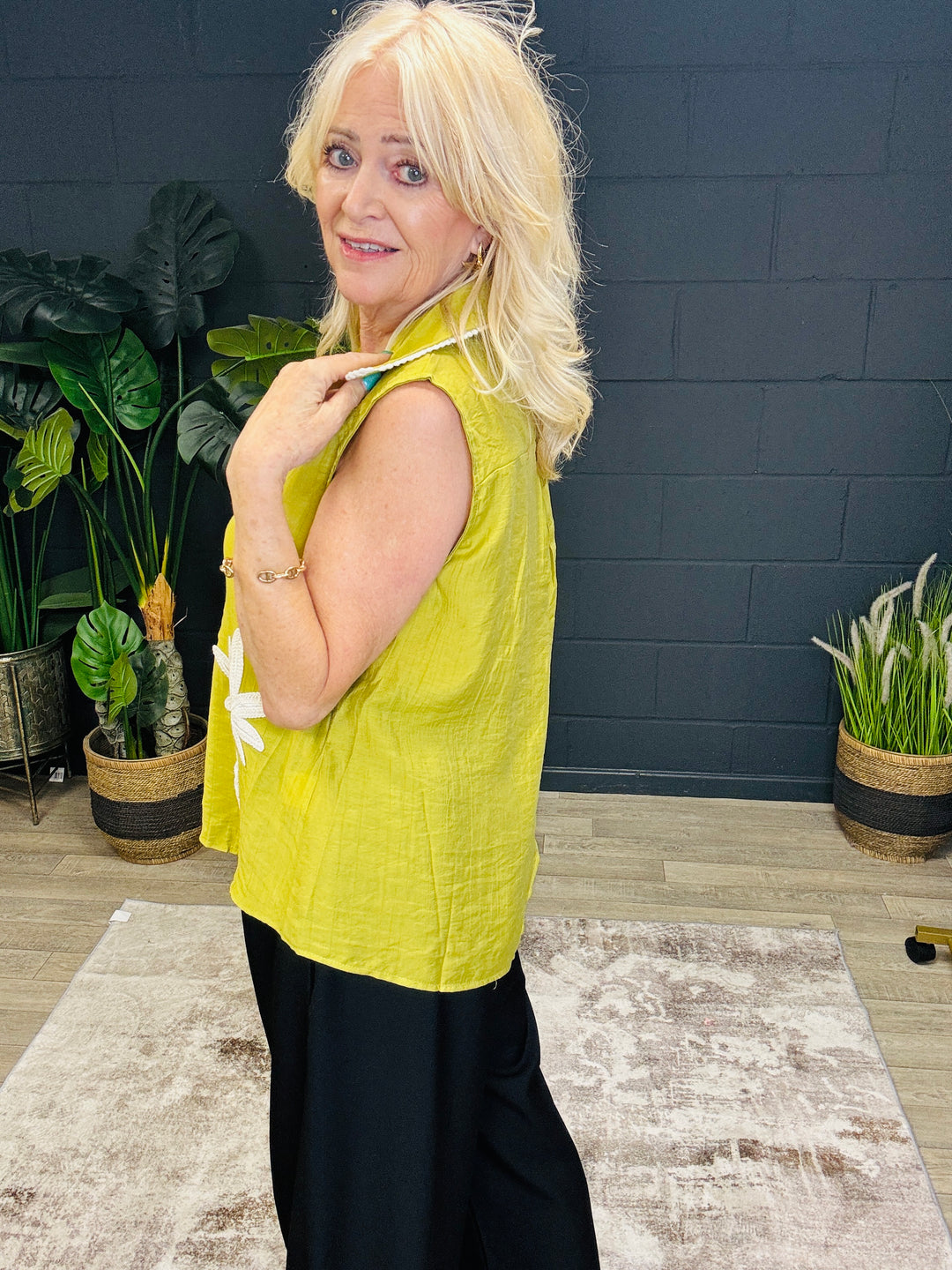 Palm Tree Blouse Lime