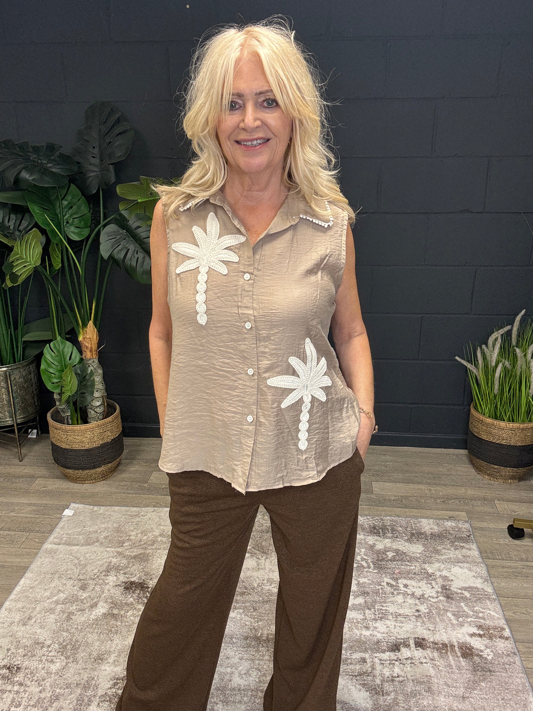 Palm Tree Blouse Latte