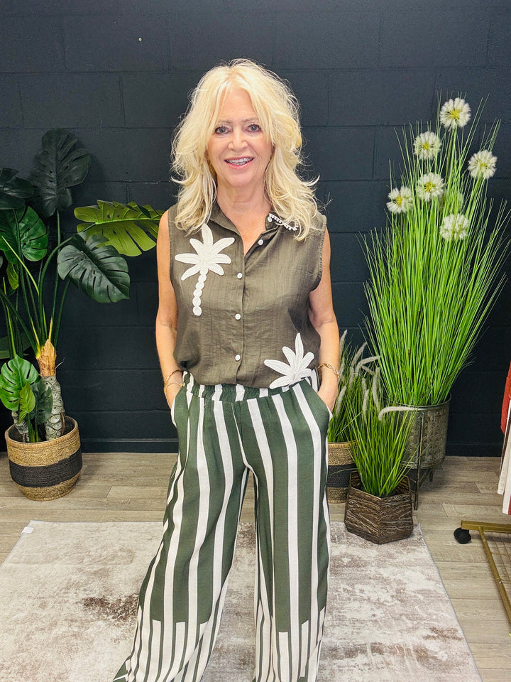 Stripe Khaki & Cream Trousers