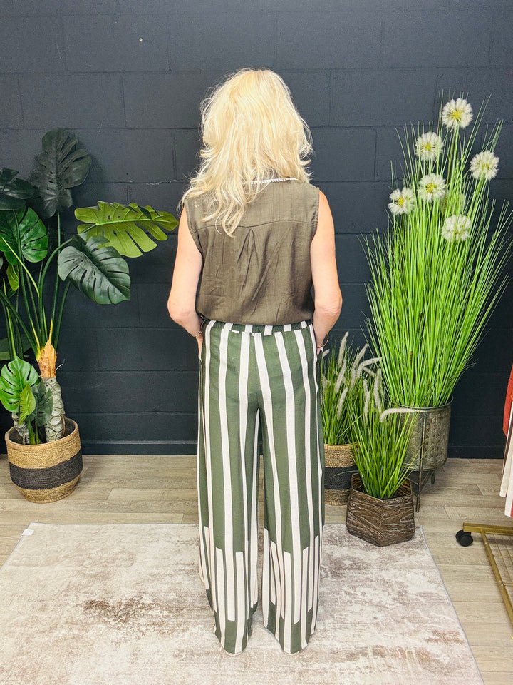 Stripe Khaki & Cream Trousers