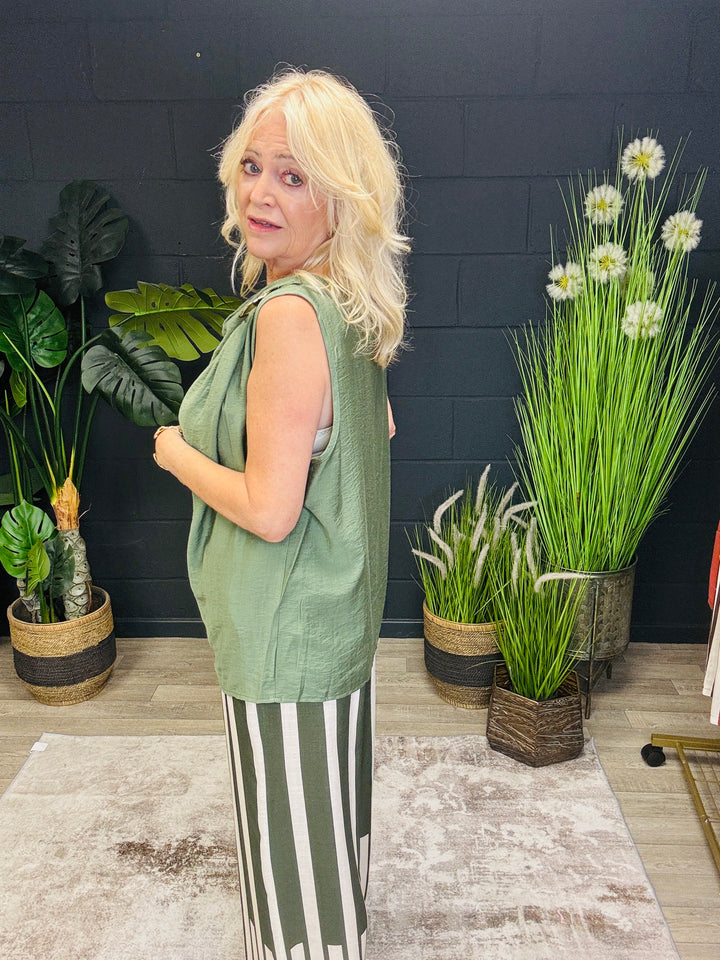 Drape Sleeveless Top Khaki