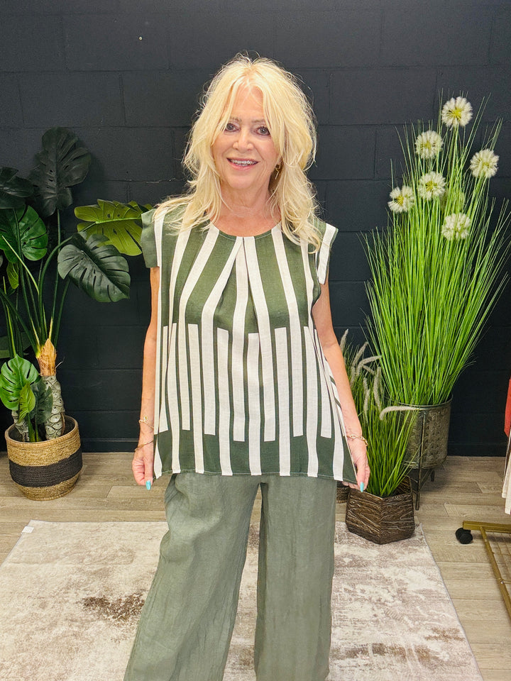 Stripe Khaki & Cream Top