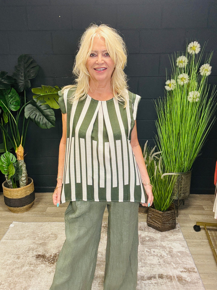 Stripe Khaki & Cream Top