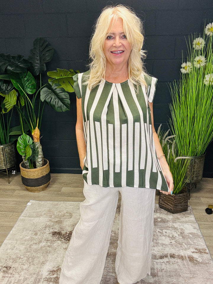 Stripe Khaki & Cream Top