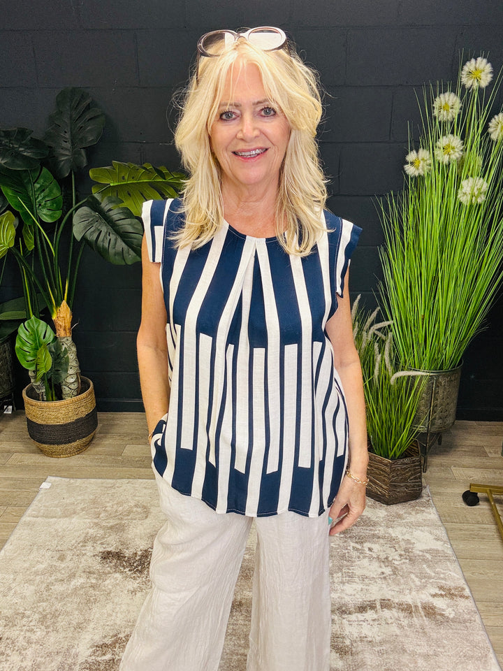 Navy and Cream Stripe Top