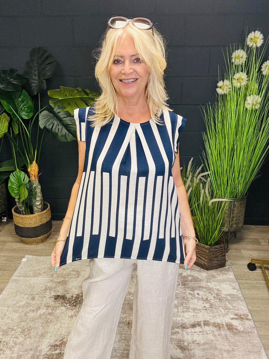 Navy and Cream Stripe Top