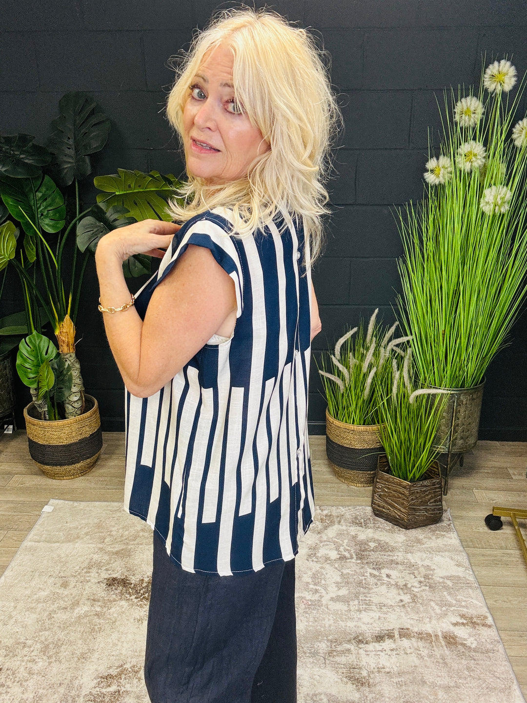 Navy and Cream Stripe Top