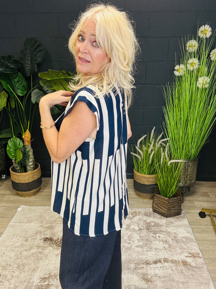 Navy and Cream Stripe Top
