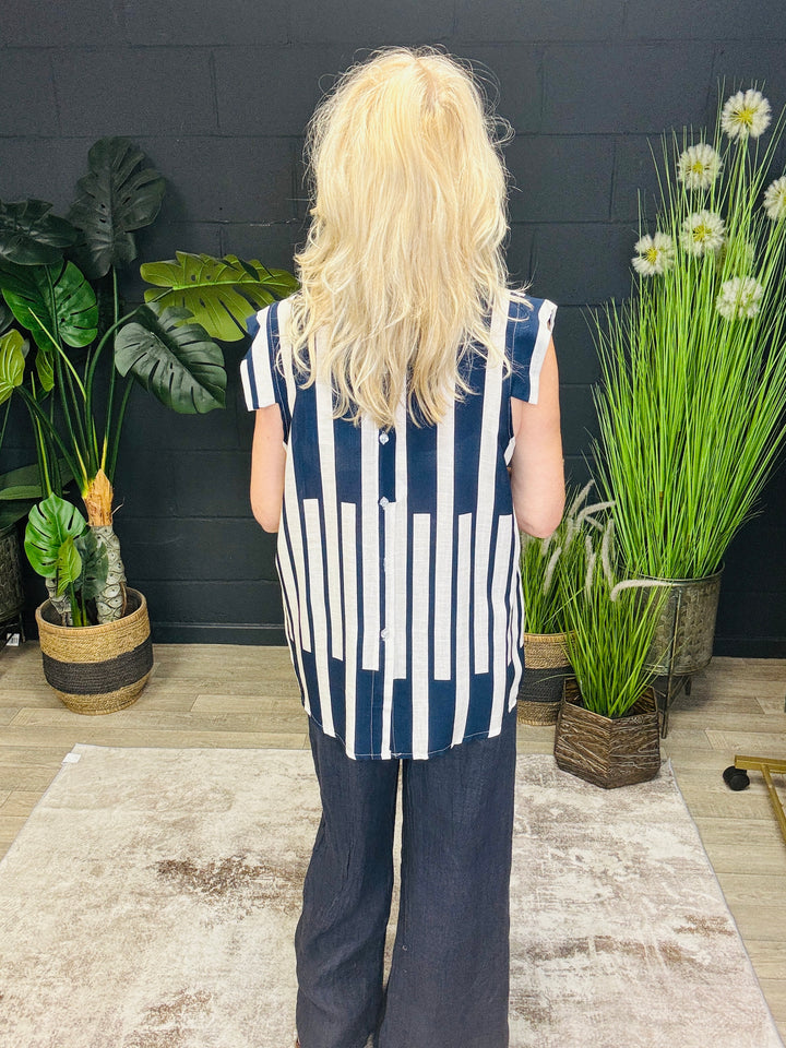 Navy and Cream Stripe Top