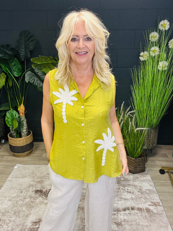 Palm Tree Blouse Lime