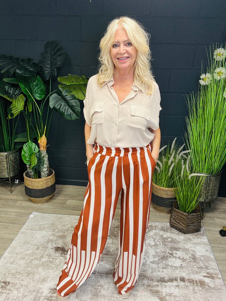 Stripe Rust & Cream Trousers