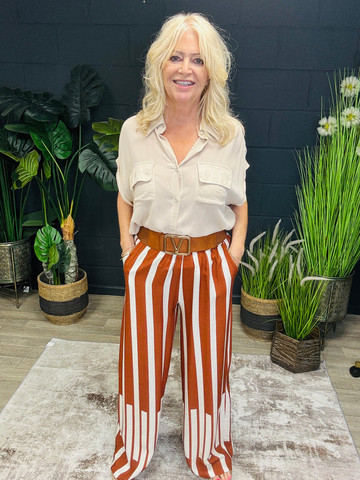 Stripe Rust & Cream Trousers