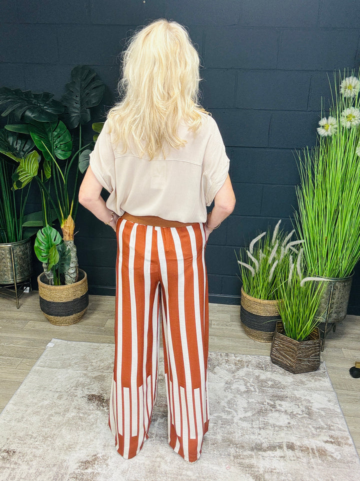 Stripe Rust & Cream Trousers