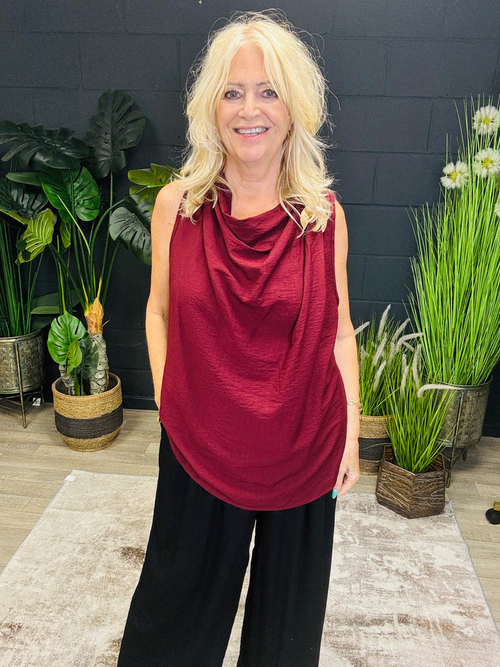 Drape Sleeveless Top Claret