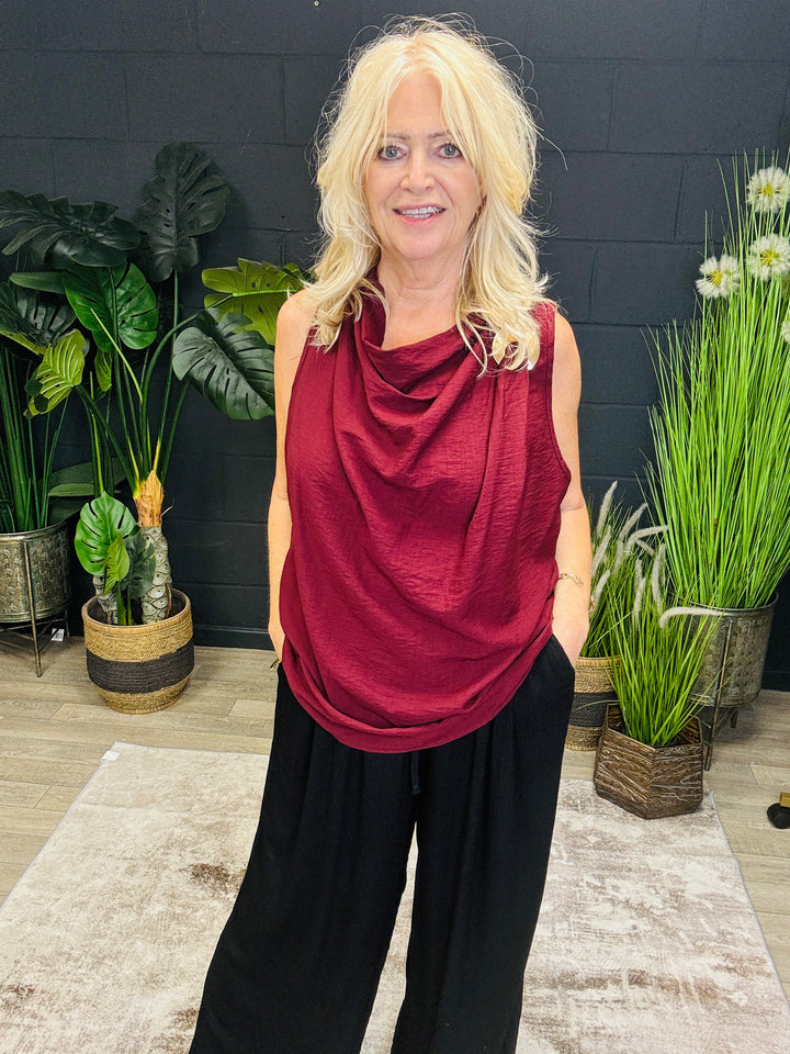 Drape Sleeveless Top Claret
