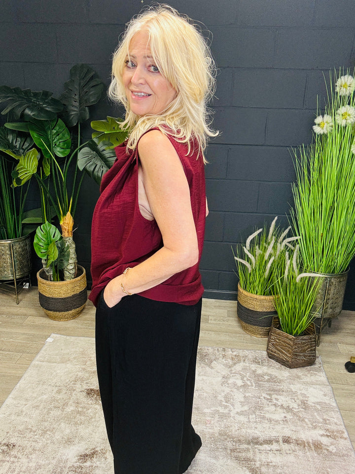 Drape Sleeveless Top Claret