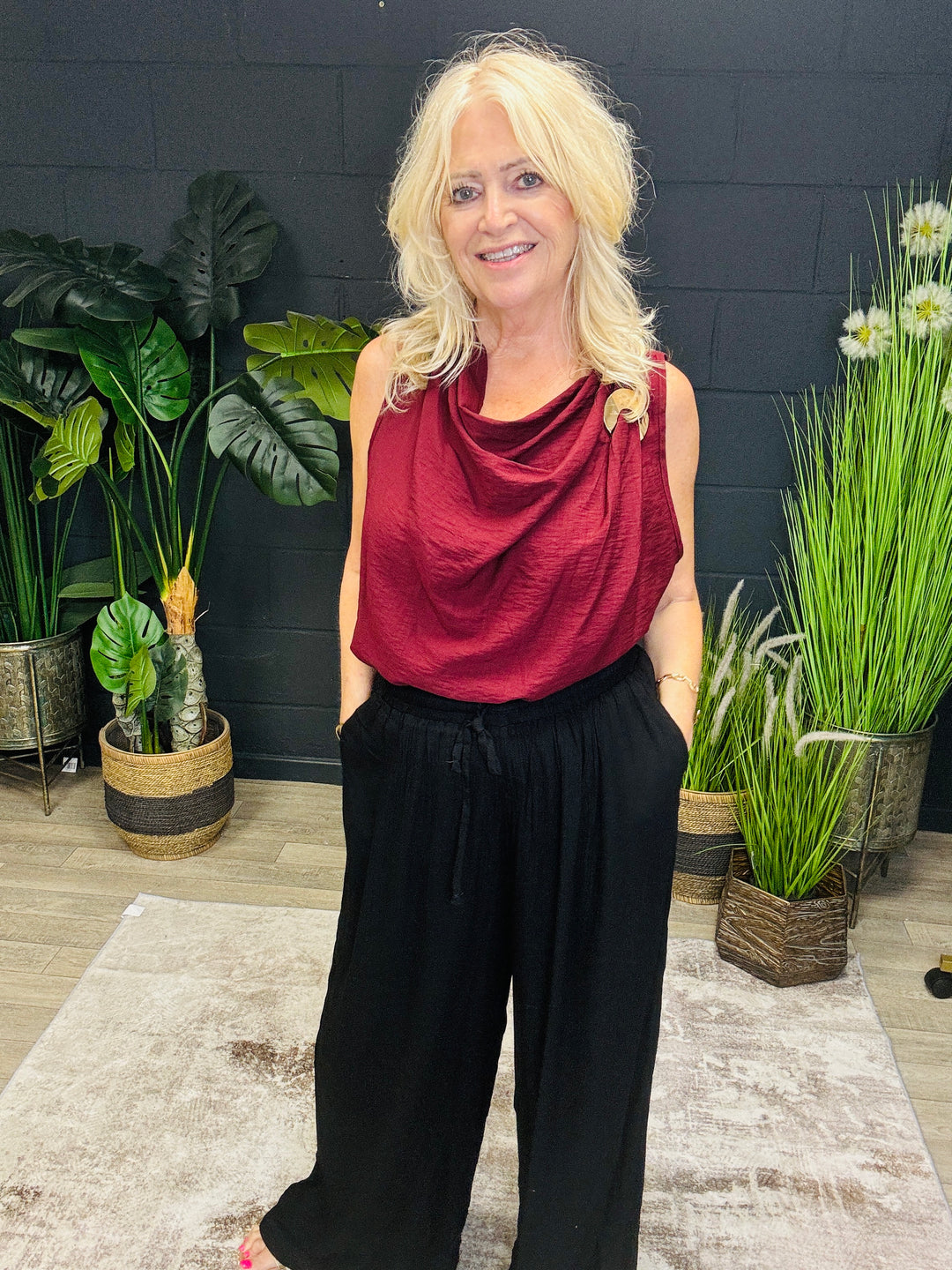 Drape Sleeveless Top Claret