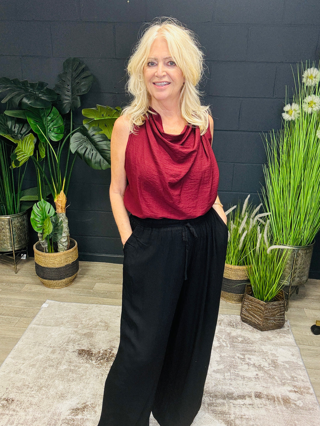Drape Sleeveless Top Claret