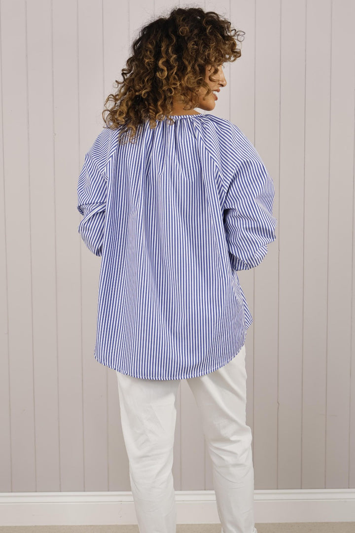 Cotton Balloon Striped Blouse
