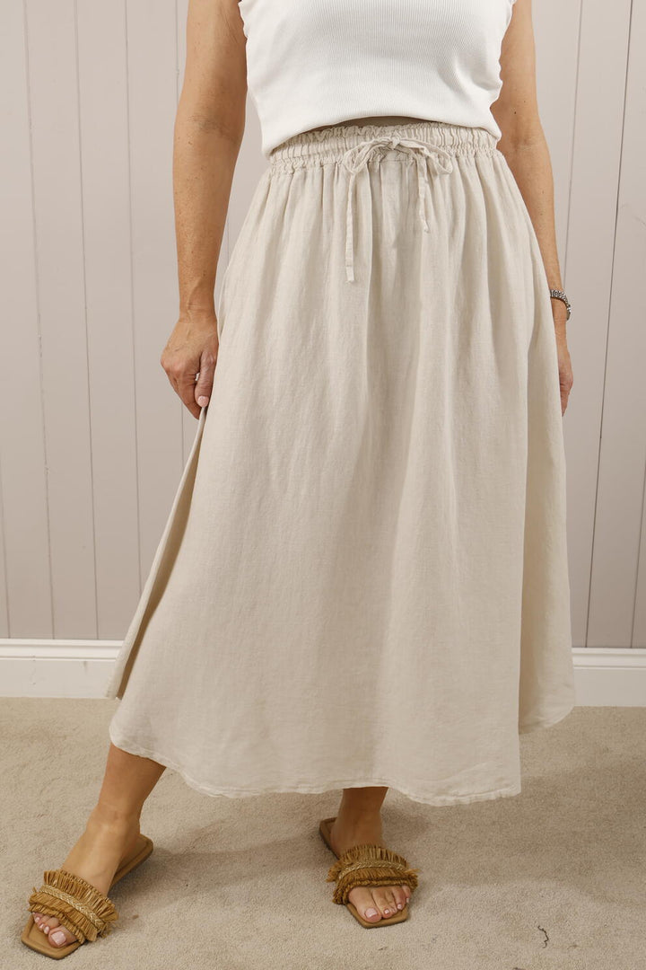 Fenella Linen Skirt Beige