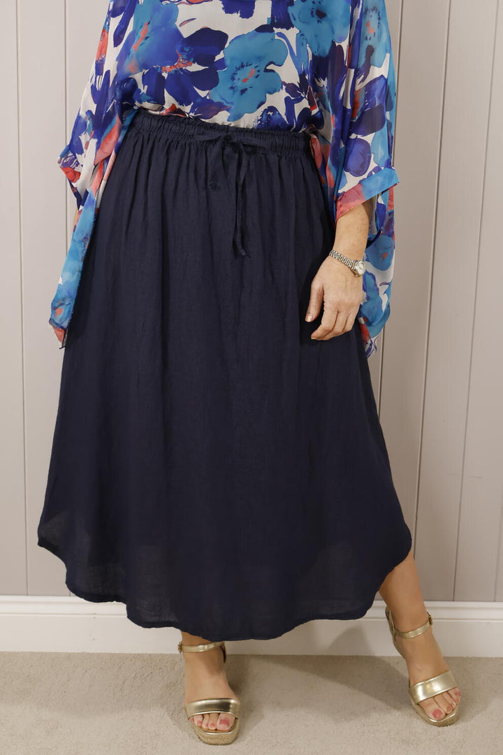Fenella Linen Skirt Navy