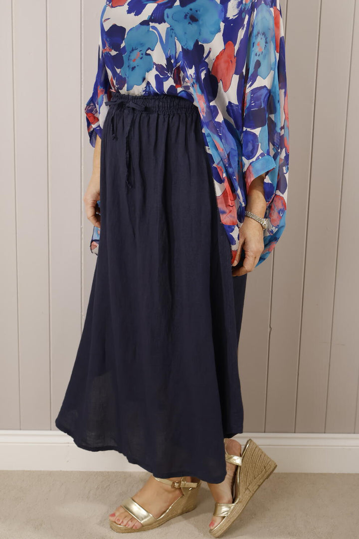 Fenella Linen Skirt Navy