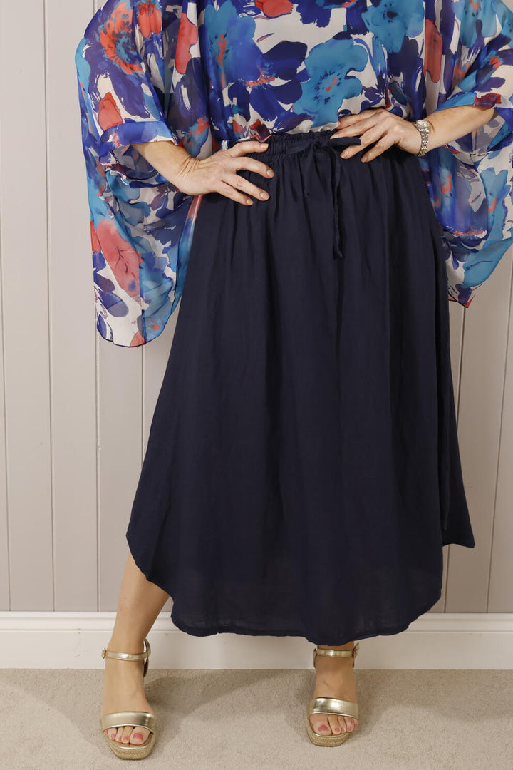 Fenella Linen Skirt Navy