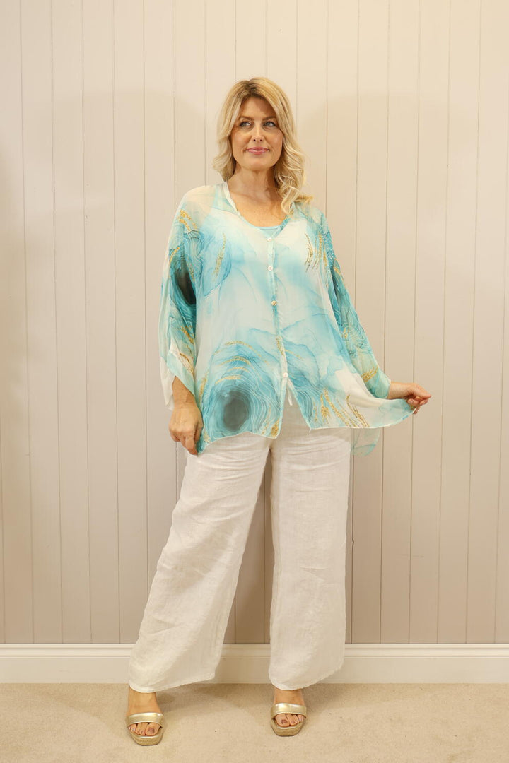 Silk Marble Shirt Aqua