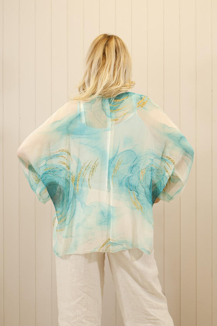 Silk Marble Shirt Aqua