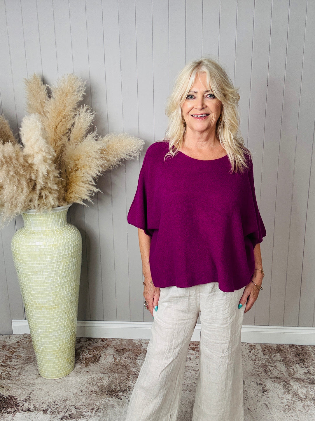 Anabelle Slouchy Top Magenta