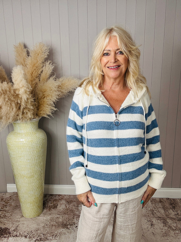 Cosby Hooded Stripe Jumper Blue