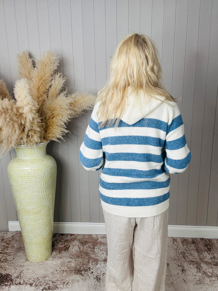 Cosby Hooded Stripe Jumper Blue