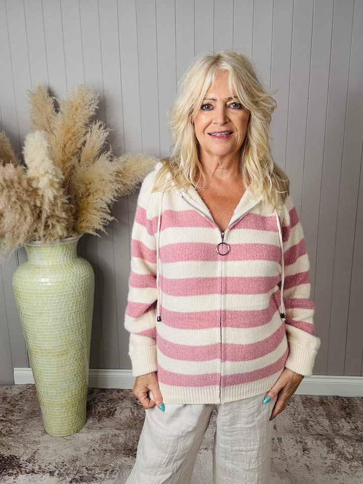 Cosby Hooded Stripe Jumper Pink