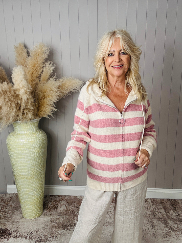 Cosby Hooded Stripe Jumper Pink