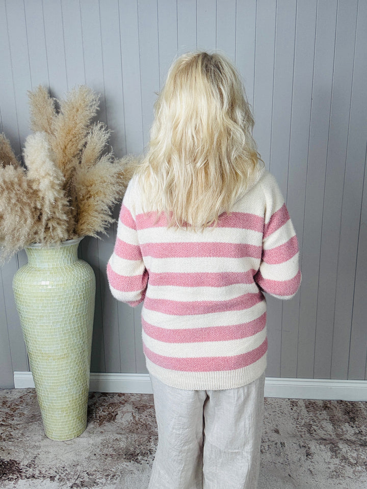 Cosby Hooded Stripe Jumper Pink
