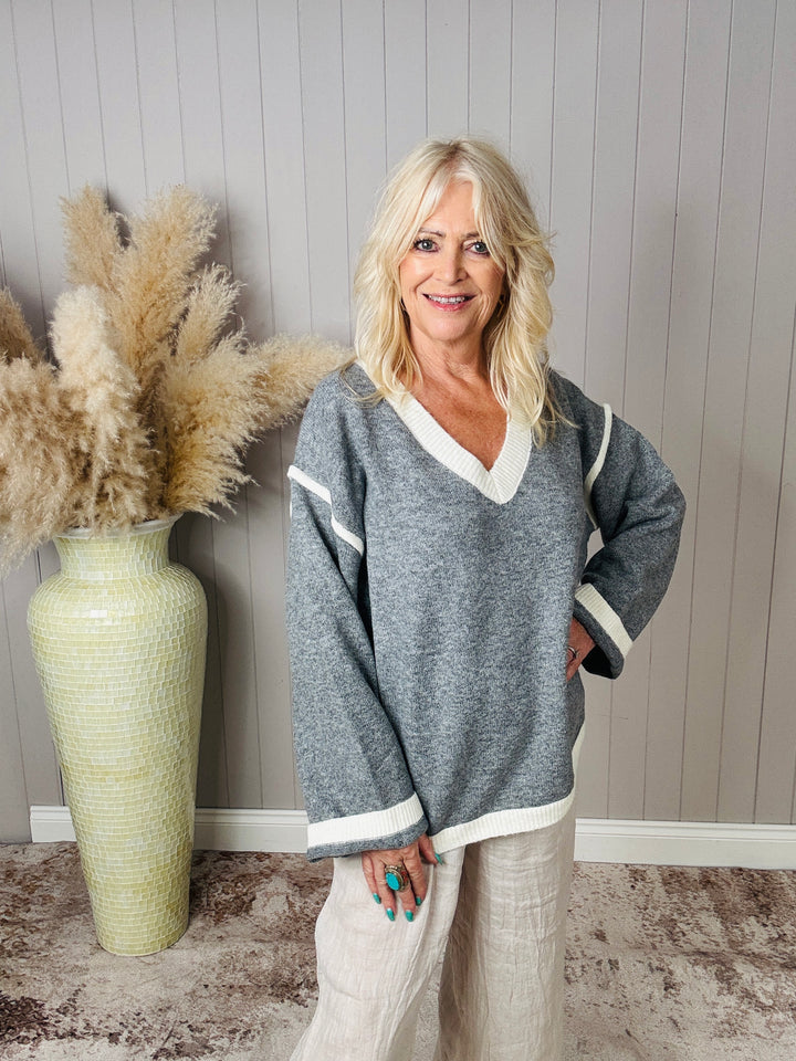 Verity V Neck Jumper Grey