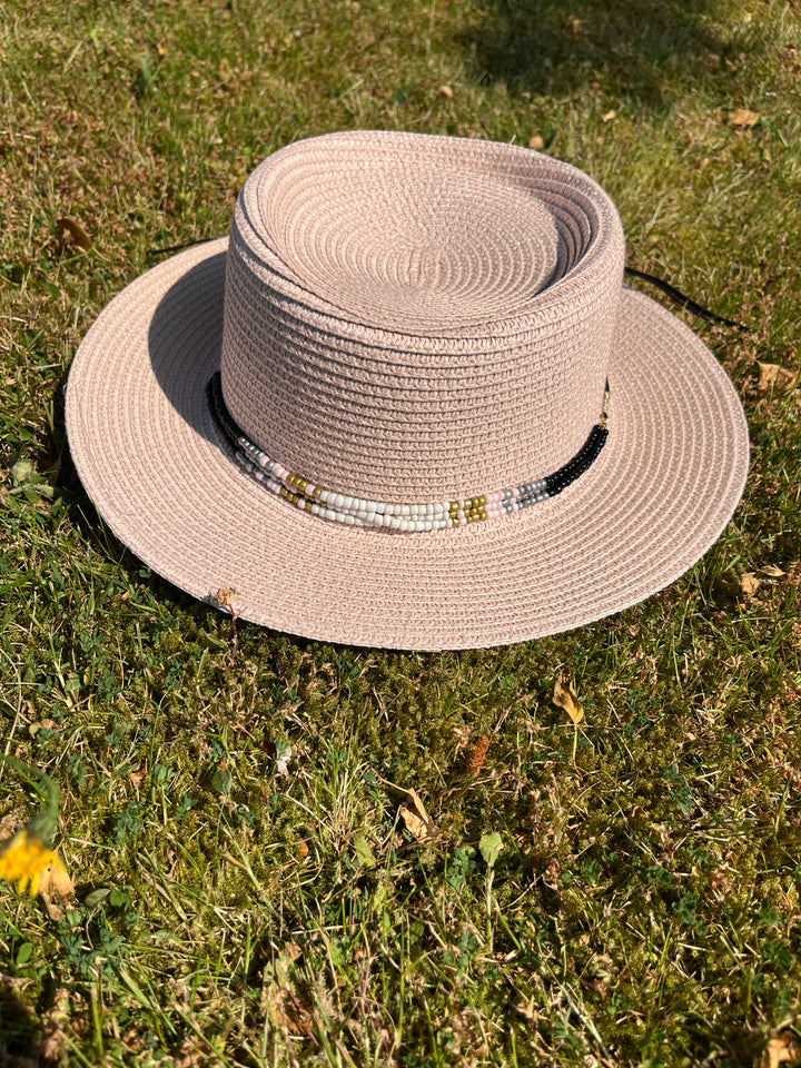 Bella Beaded Straw Hat Light Pink