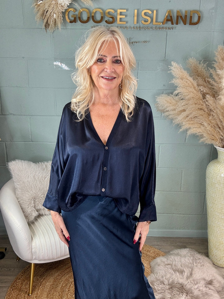 Orietta Silky Cardigan Navy
