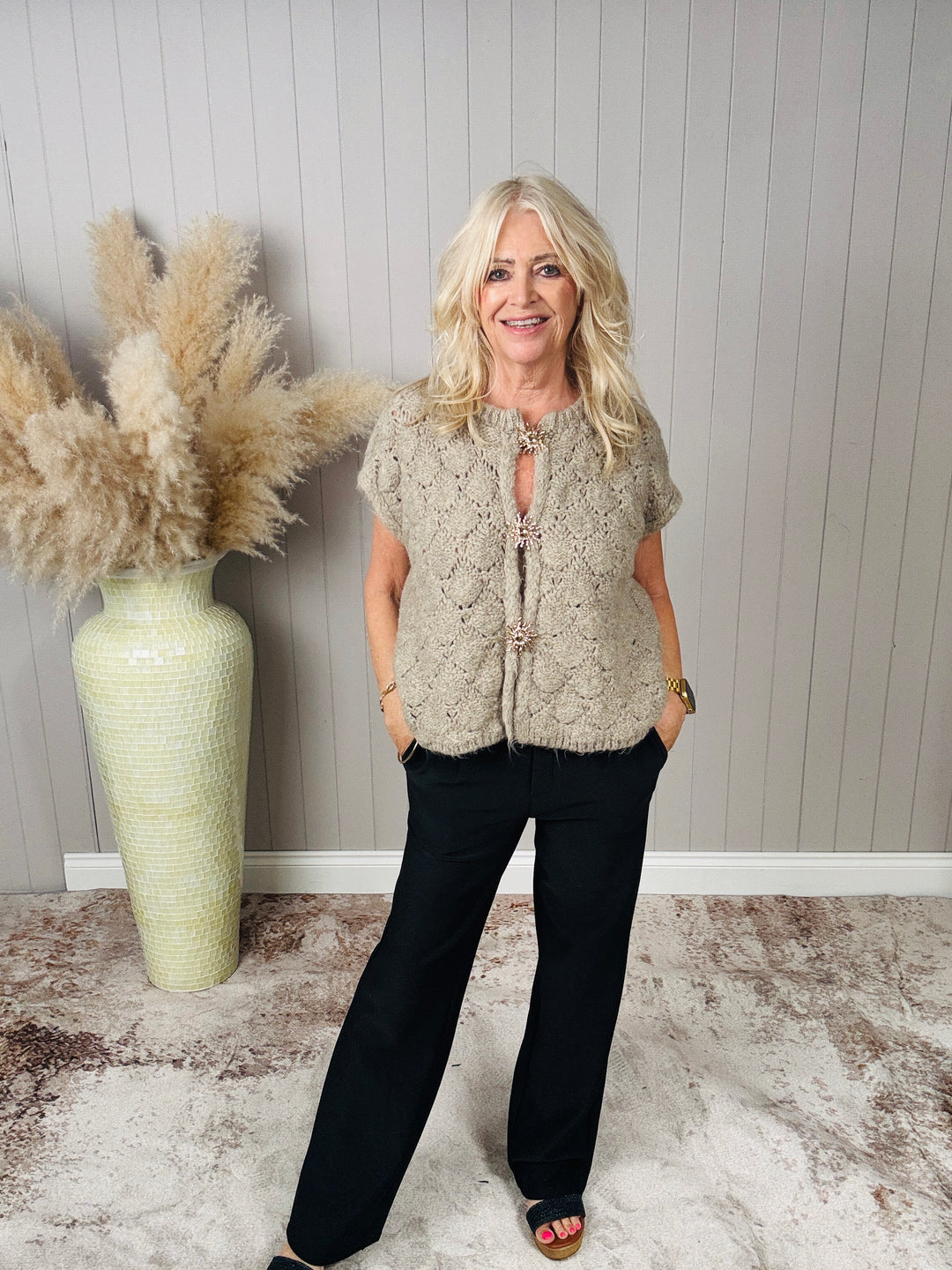 Sunbeam Sleeveless Cardigan Beige