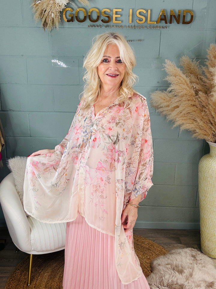 Nicoletta Oversized Floral Shirt Cream