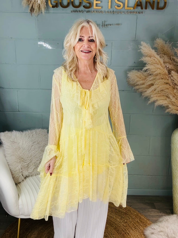 Fiorenza Ruffle Lace Tunic Lemon