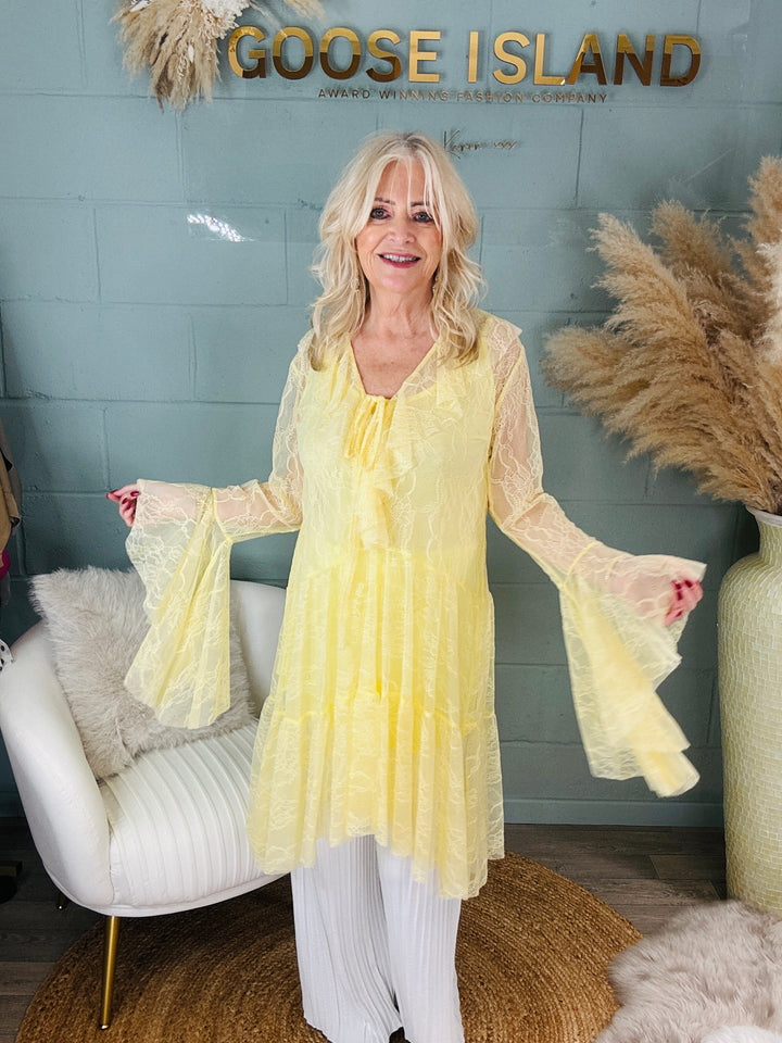 Fiorenza Ruffle Lace Tunic Lemon