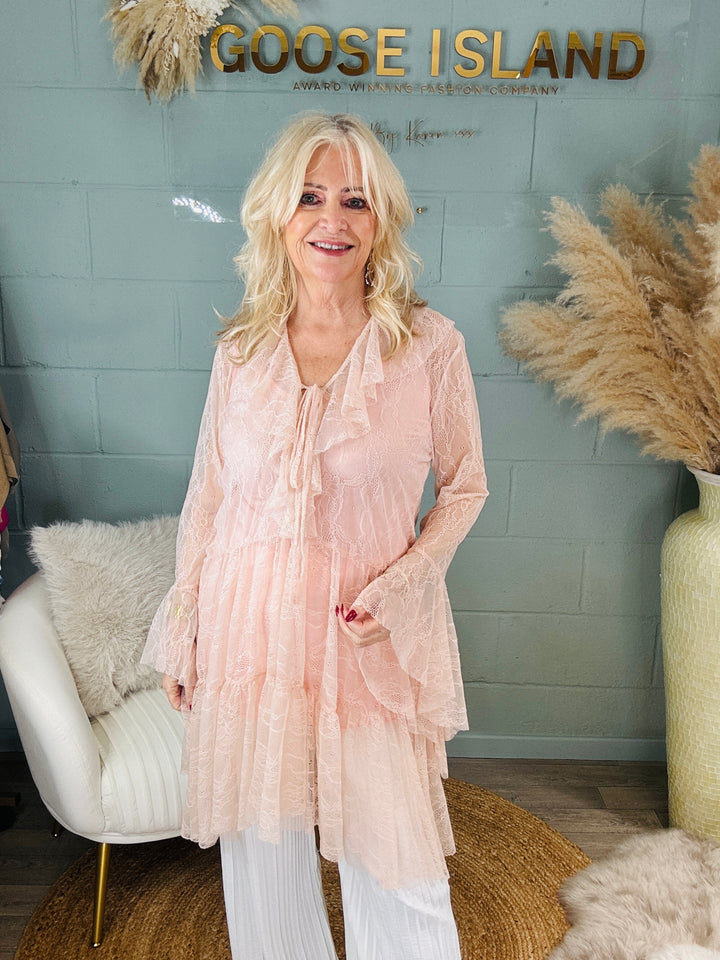 Fiorenza Ruffle Lace Tunic Pink